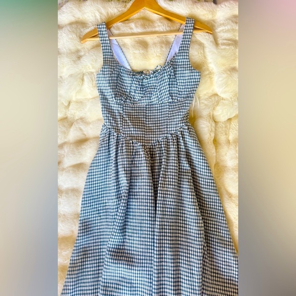 Reformation Balia Linen Dress In Slate Check, brand new, never worn, no flaws. - Picture 14 of 16